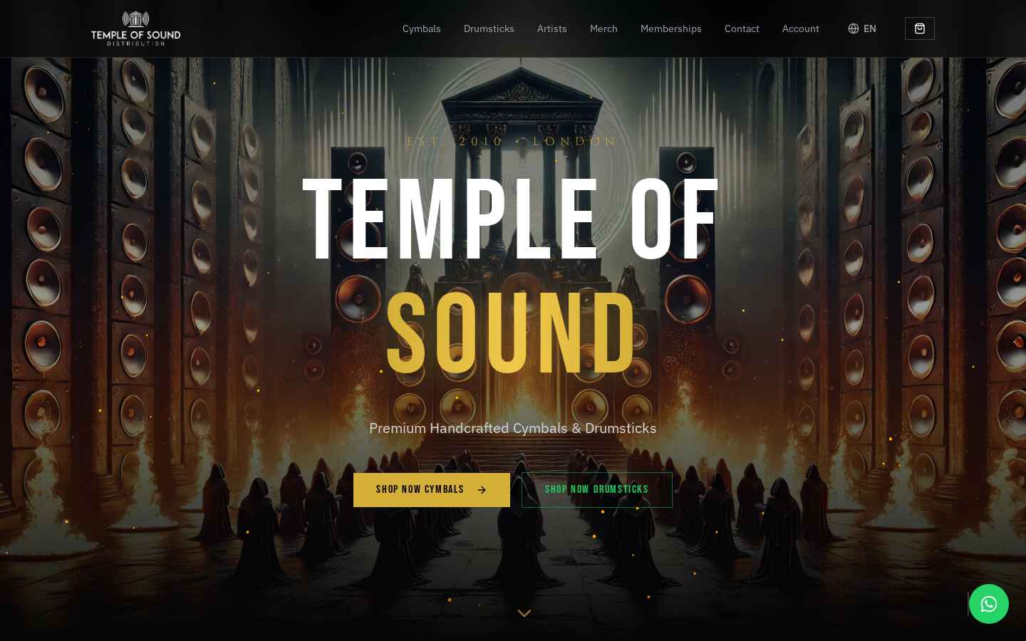 Temple of Sound storefront homepage